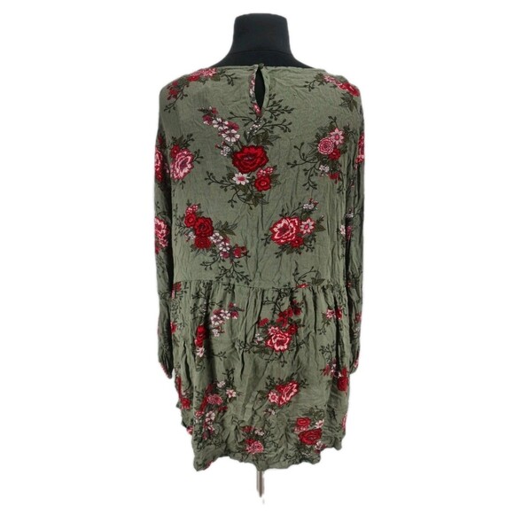 TORRID Women Plus Size 5X Floral Ruffle Tunic Dress Green Long Sleeve 20NA - Picture 3 of 6